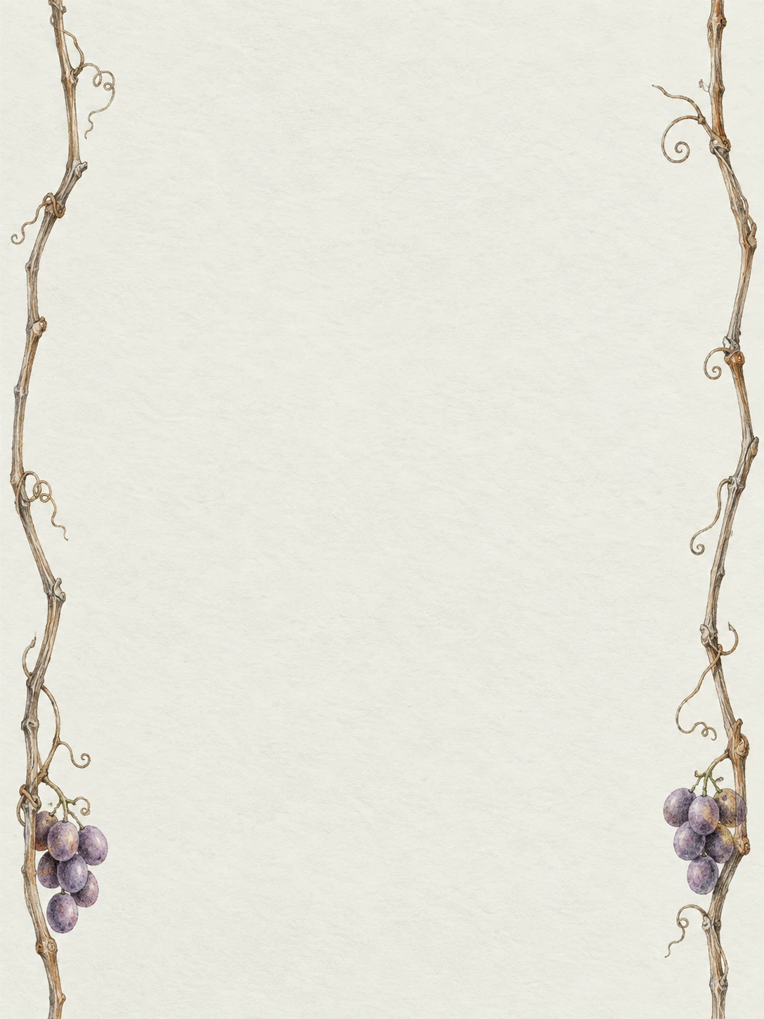 Fine grapevines with small purple grape clusters along the outer edges.