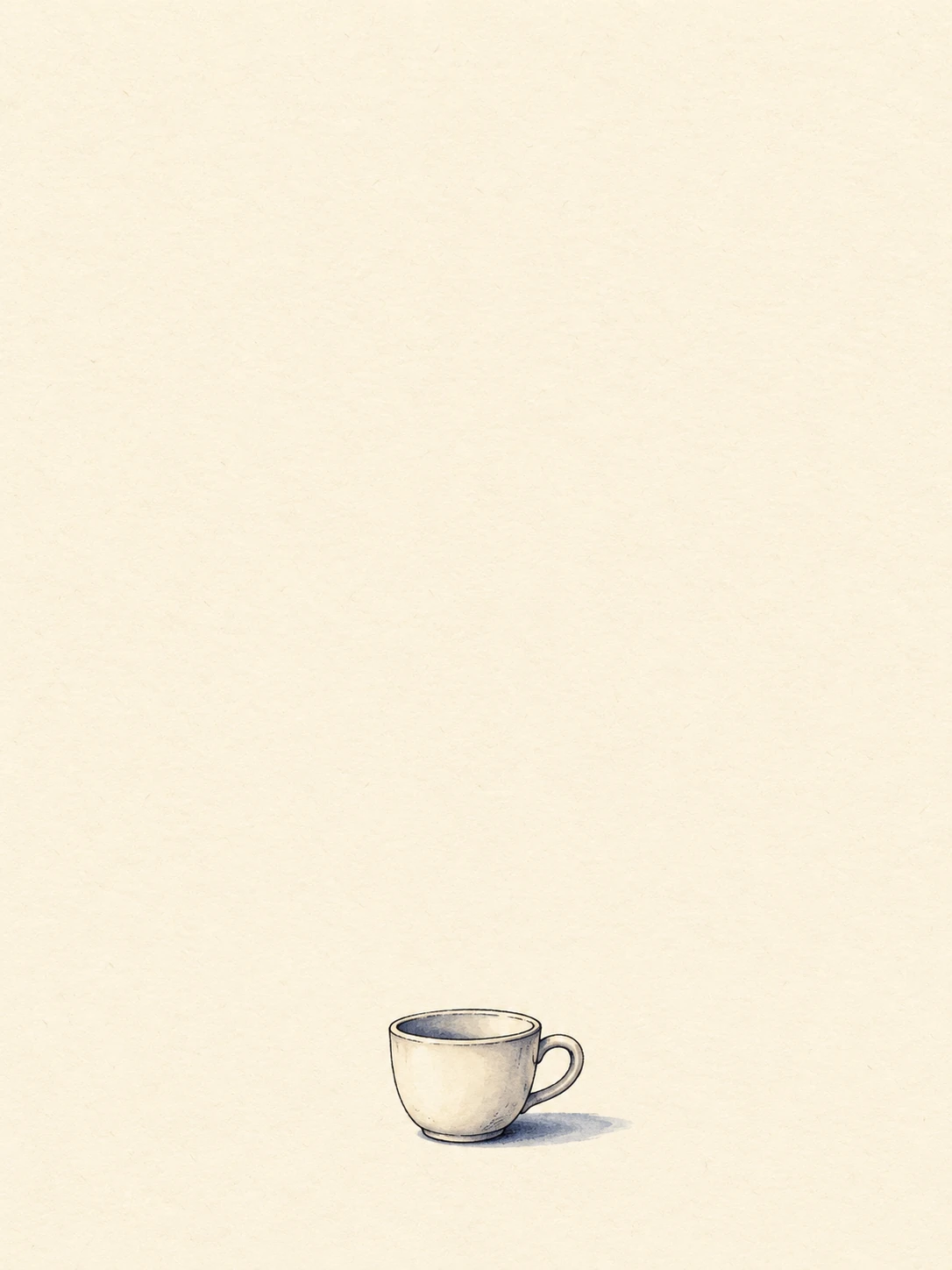 A cream ceramic cup casts a blue-gray ink shadow on ivory paper.