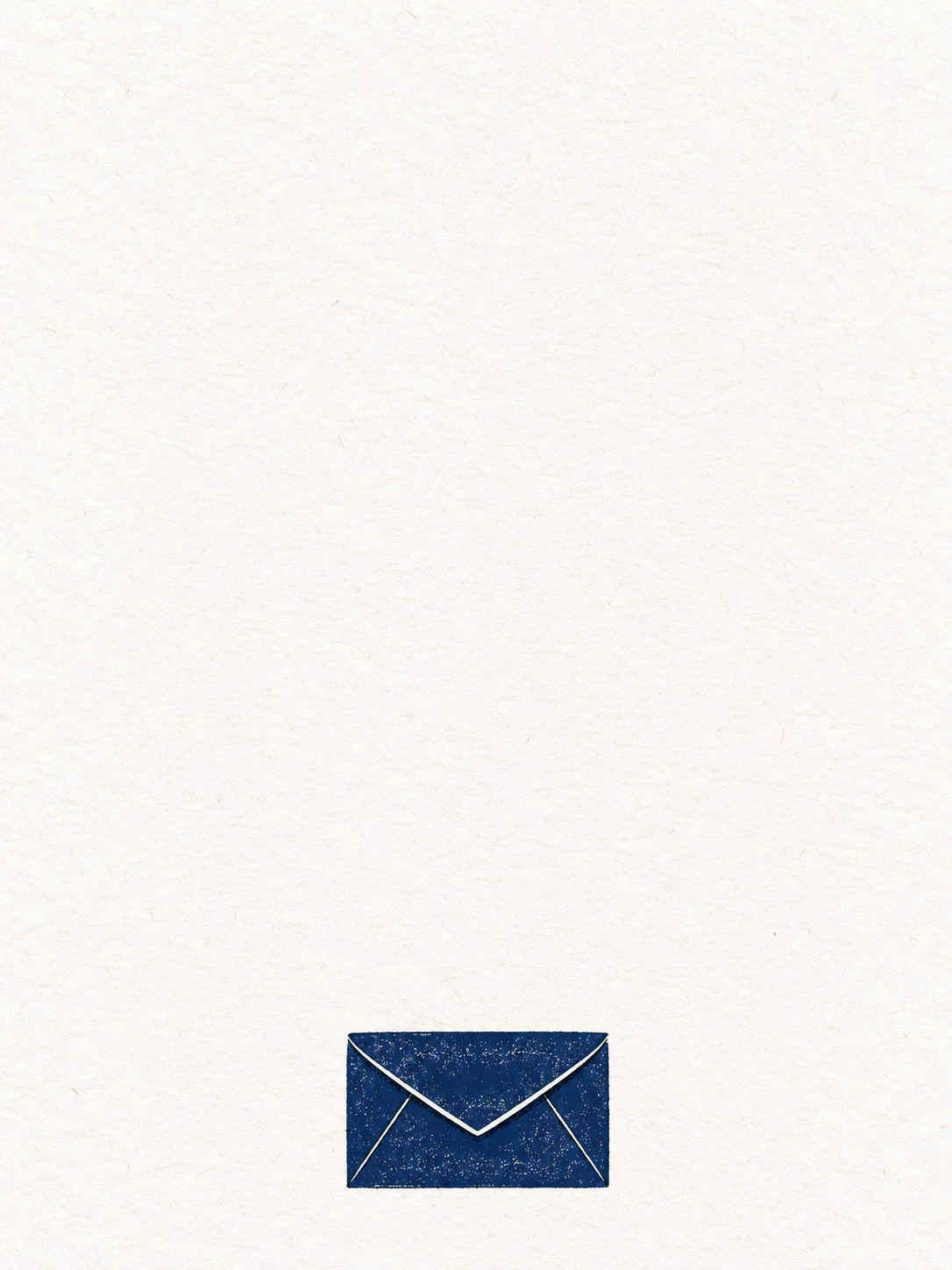 A closed navy paper envelope rests on warm white paper.