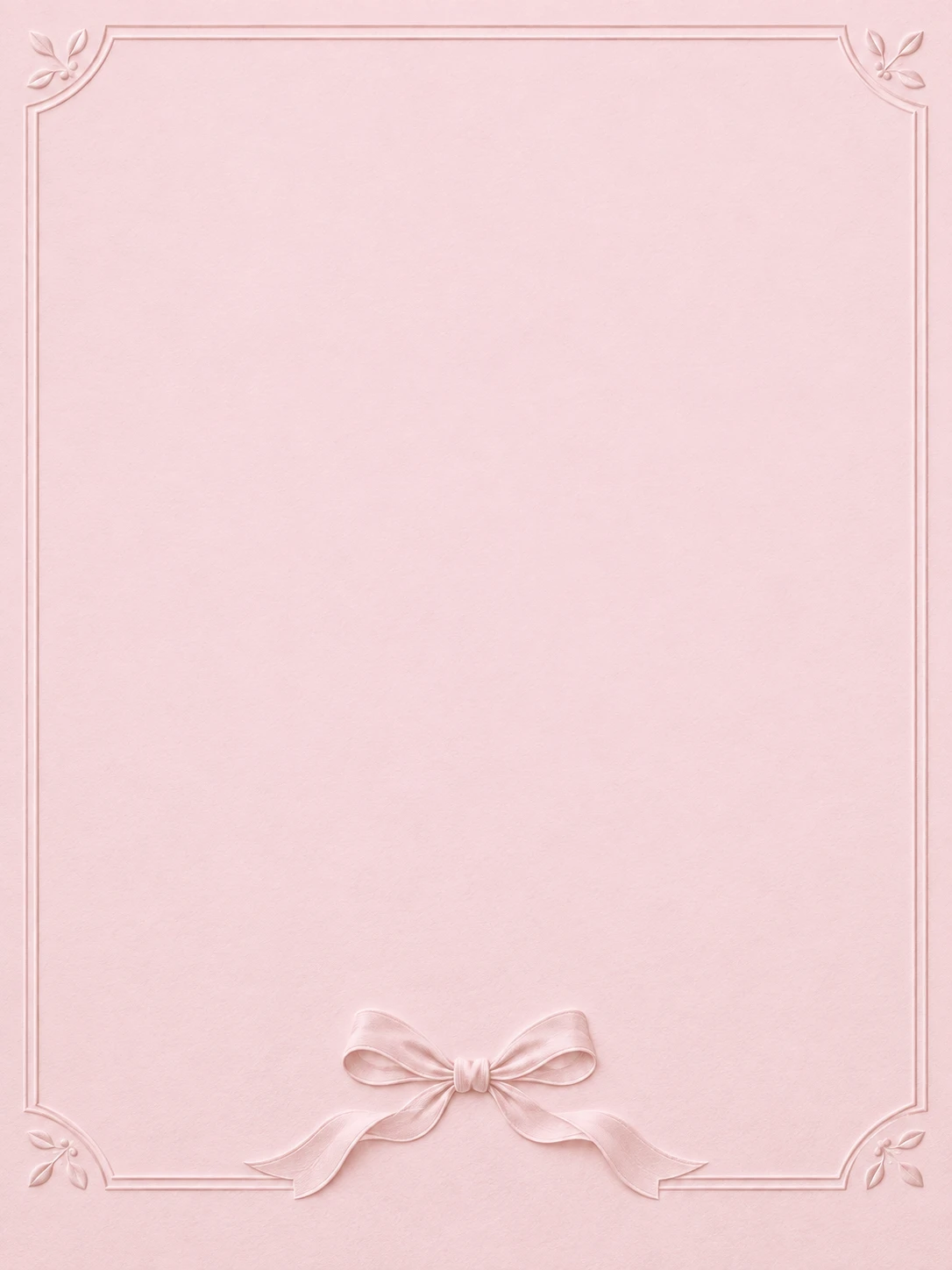 A blush ribbon bow and fine embossed edge lines surround pale pink cotton paper.