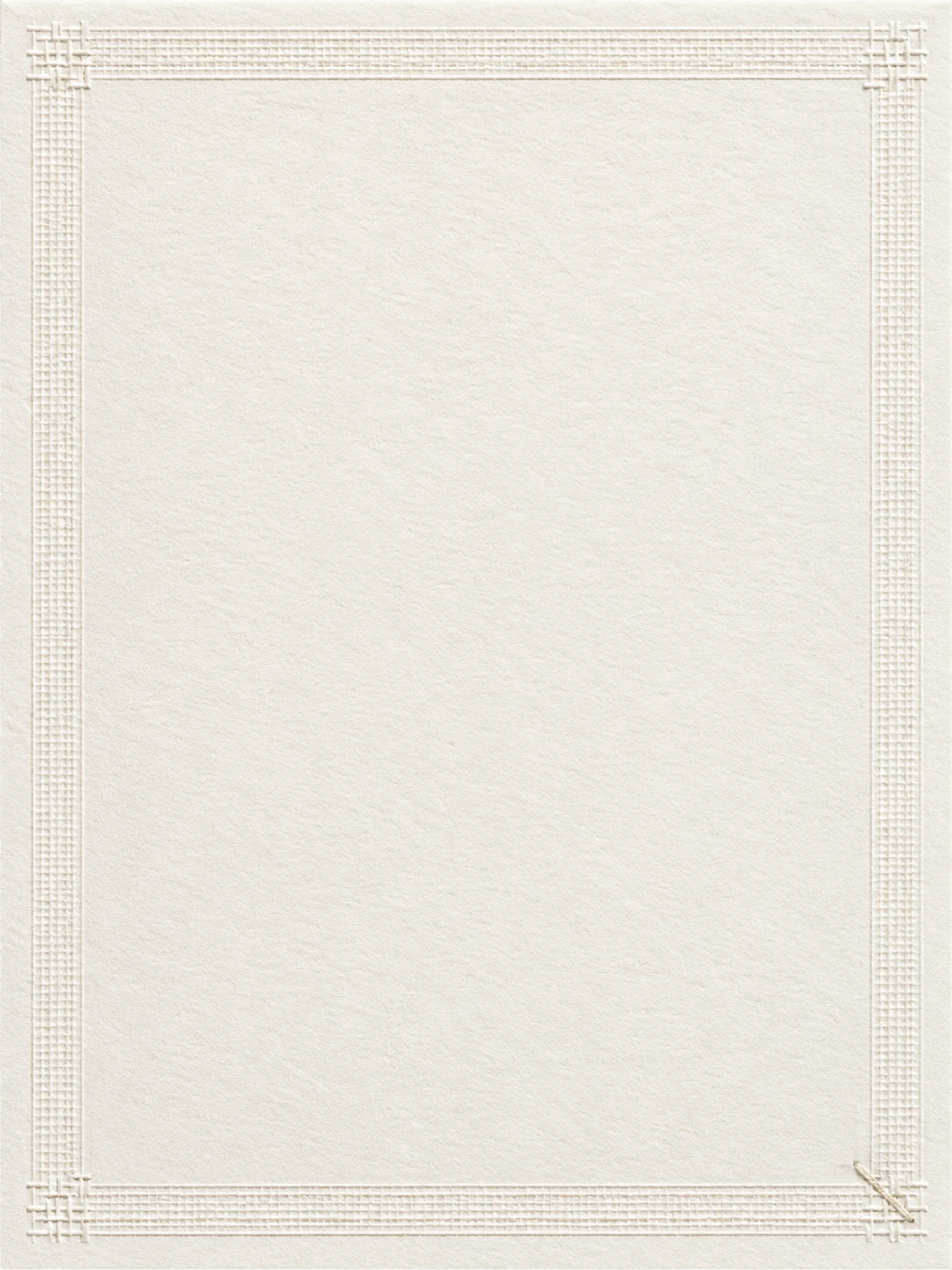 A delicate woven-linen impression and a tiny stitch frame ivory cotton paper.