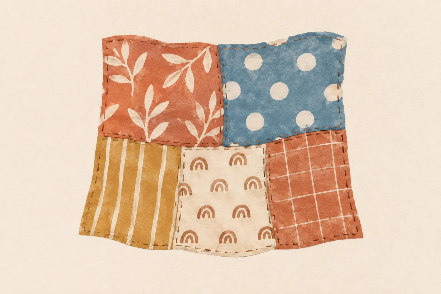 Distinct colored paper patches form one welcoming quilt.