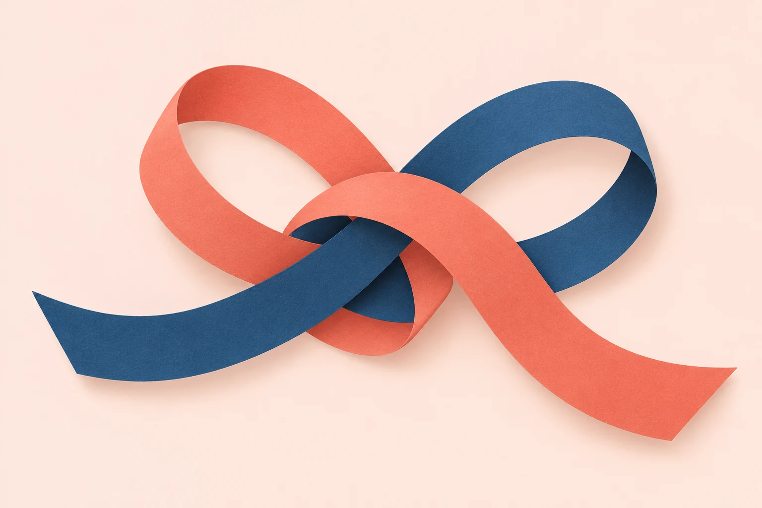 Two cut-paper ribbons joined in a loose knot.