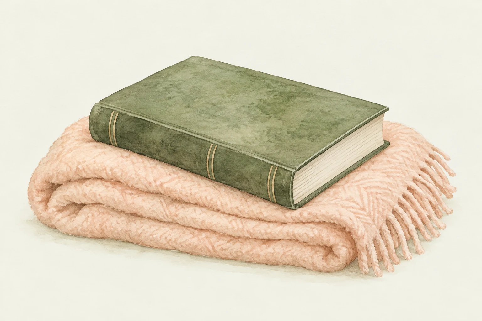 A quiet watercolor book and folded blanket.