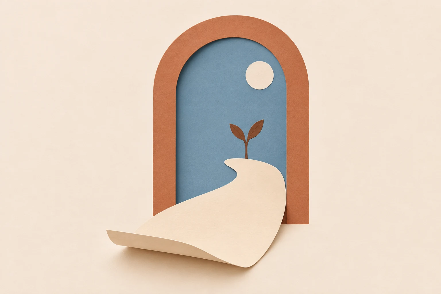 A folded paper page forming an open arch.