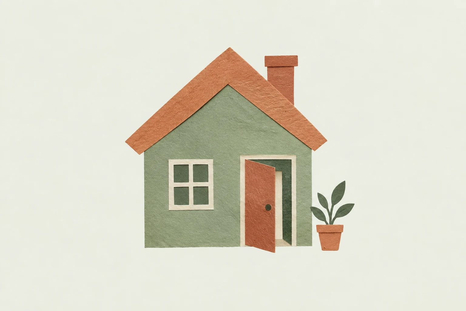 A paper-collage home with a welcoming doorway.