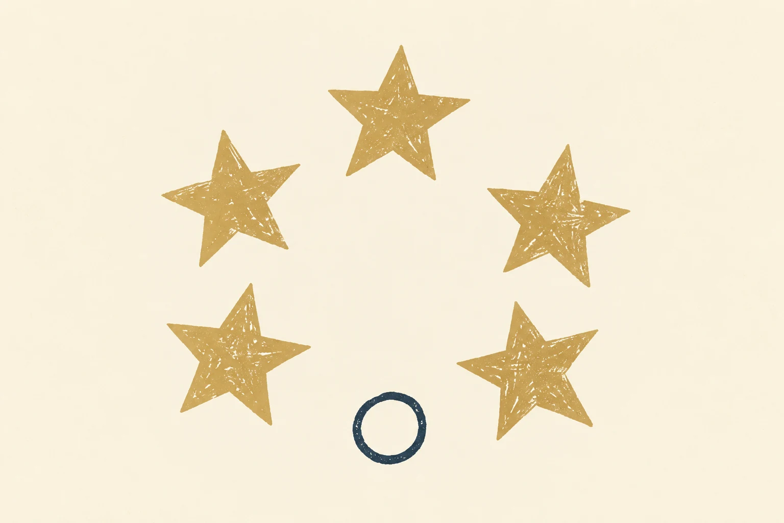 A sparse hand-printed ring of ochre stars.