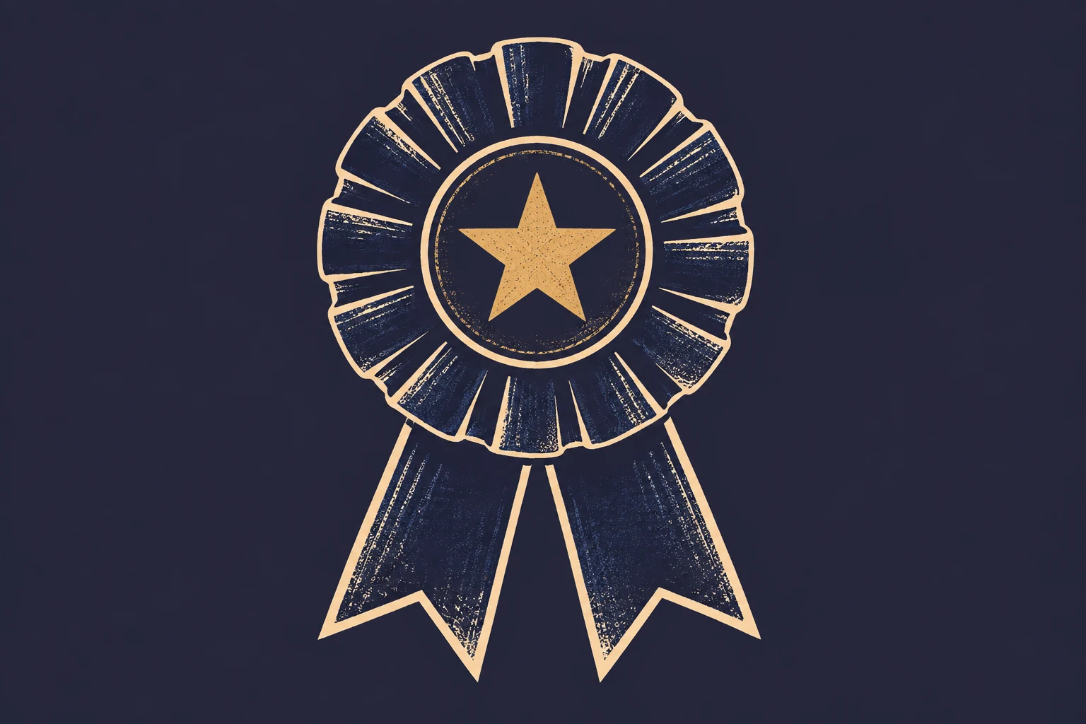A dignified indigo ribbon rosette with an ochre star.
